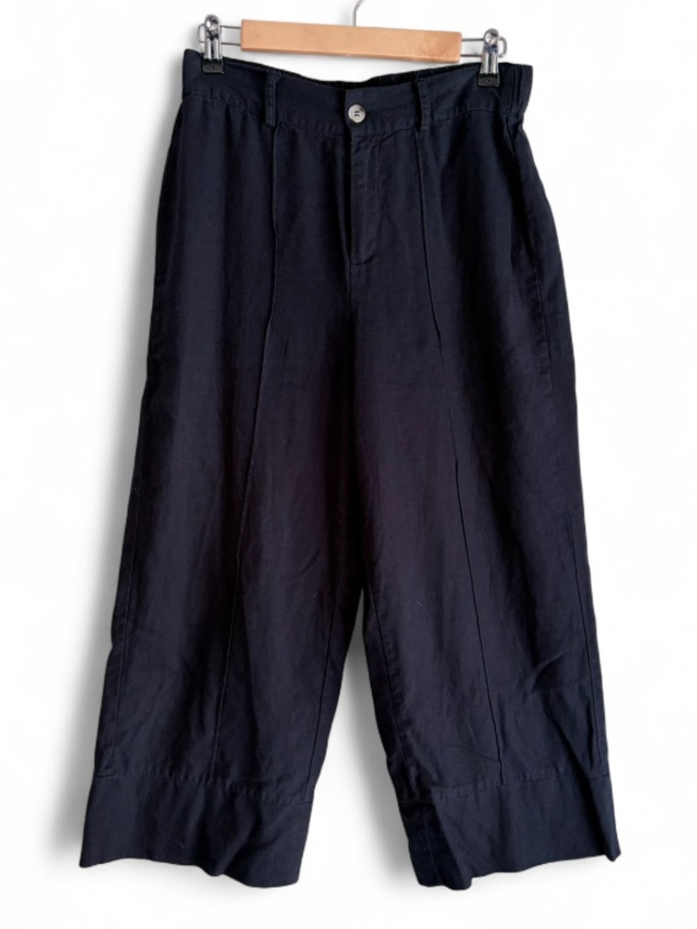 Joie Navy Blue Linen Blend Wide Leg Cropped Pants Size S
